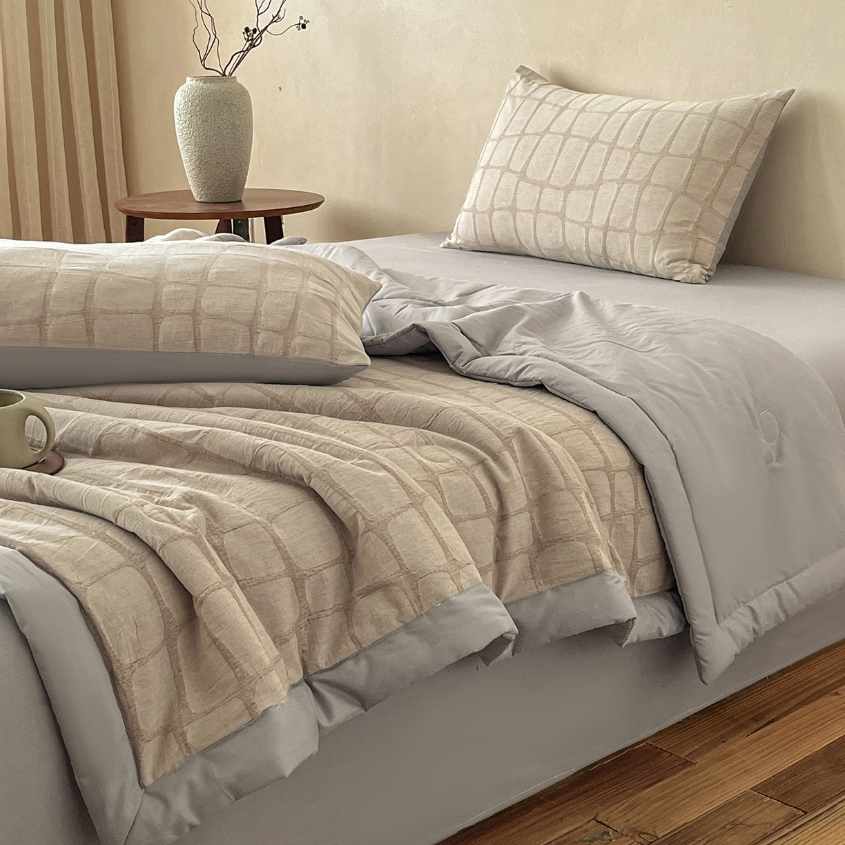 91家纺网 家纺一手货源 找家纺 绒城 2026新款全棉纯棉大提花新疆棉花夏被夏凉被空调被四件套-石纹 石纹-卡其