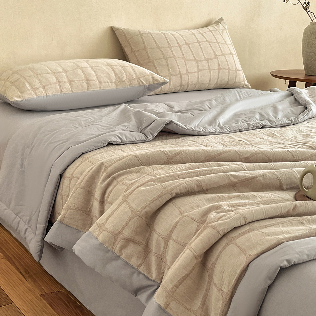 91家纺网 家纺一手货源 找家纺 绒城 2026新款全棉纯棉大提花新疆棉花夏被夏凉被空调被四件套-石纹 石纹-卡其