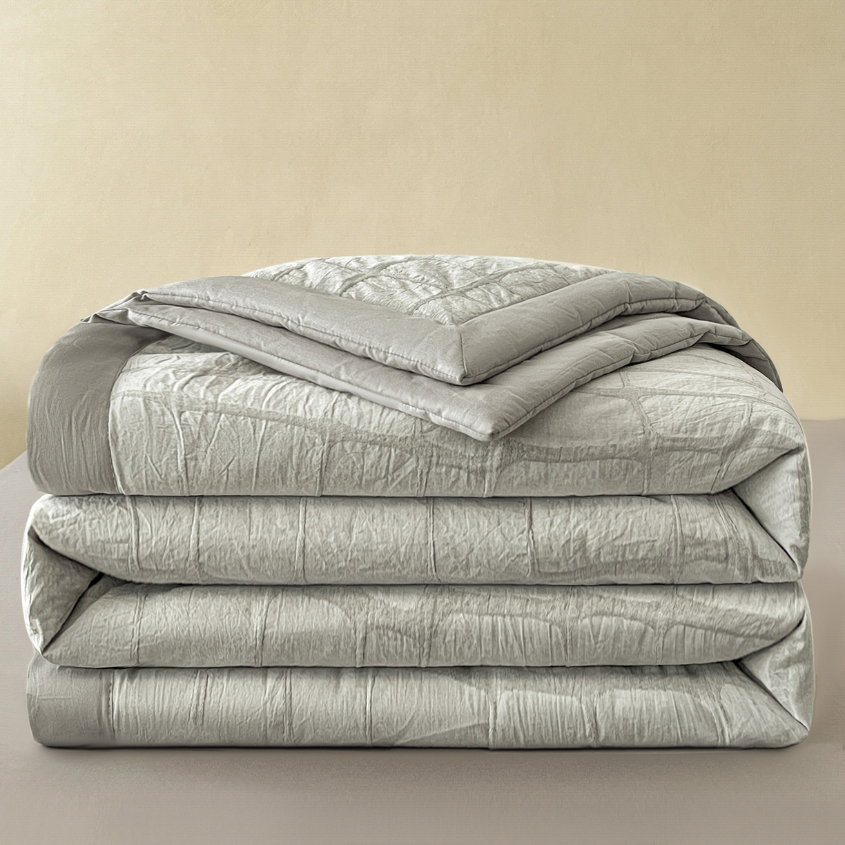 91家纺网 家纺一手货源 找家纺 绒城 2026新款全棉纯棉大提花新疆棉花夏被夏凉被空调被四件套-石纹 石纹-浅灰