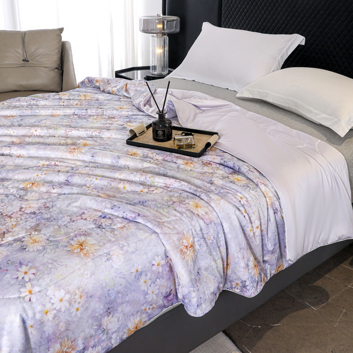 91家纺网 家纺一手货源 找家纺 天之悦家纺 2026新款夏被油光丝数码印花锦氨凉感被夏凉被空调被 茉影灰