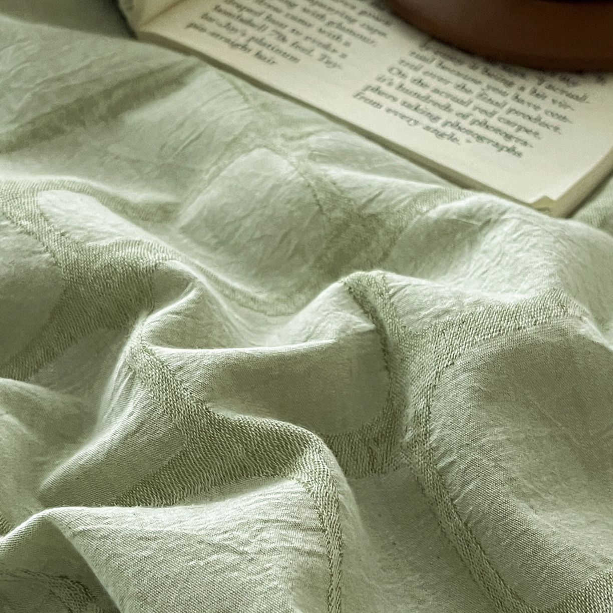 91家纺网 家纺一手货源 找家纺 绒城 2026新款全棉纯棉大提花新疆棉花夏被夏凉被空调被四件套-石纹 石纹-浅绿