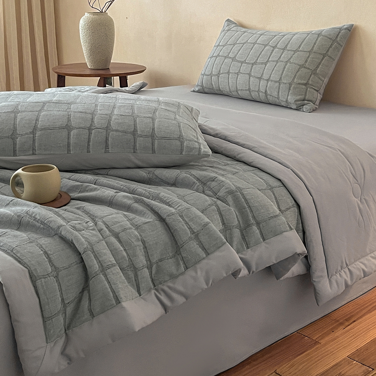 91家纺网 家纺一手货源 找家纺 绒城 2026新款全棉纯棉大提花新疆棉花夏被夏凉被空调被四件套-石纹 石纹-深灰