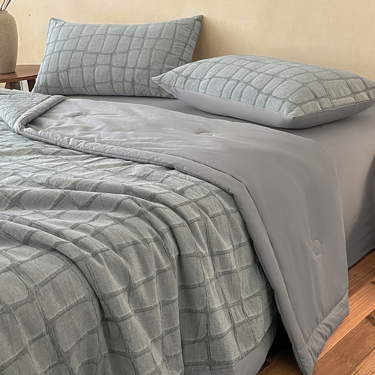 91家纺网 家纺一手货源 找家纺 绒城 2026新款全棉纯棉大提花新疆棉花夏被夏凉被空调被四件套-石纹 石纹-深灰