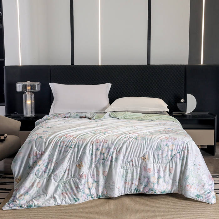 91家纺网 家纺一手货源 找家纺 天之悦家纺 2026新款夏被油光丝数码印花锦氨凉感被夏凉被空调被 晨露郁金