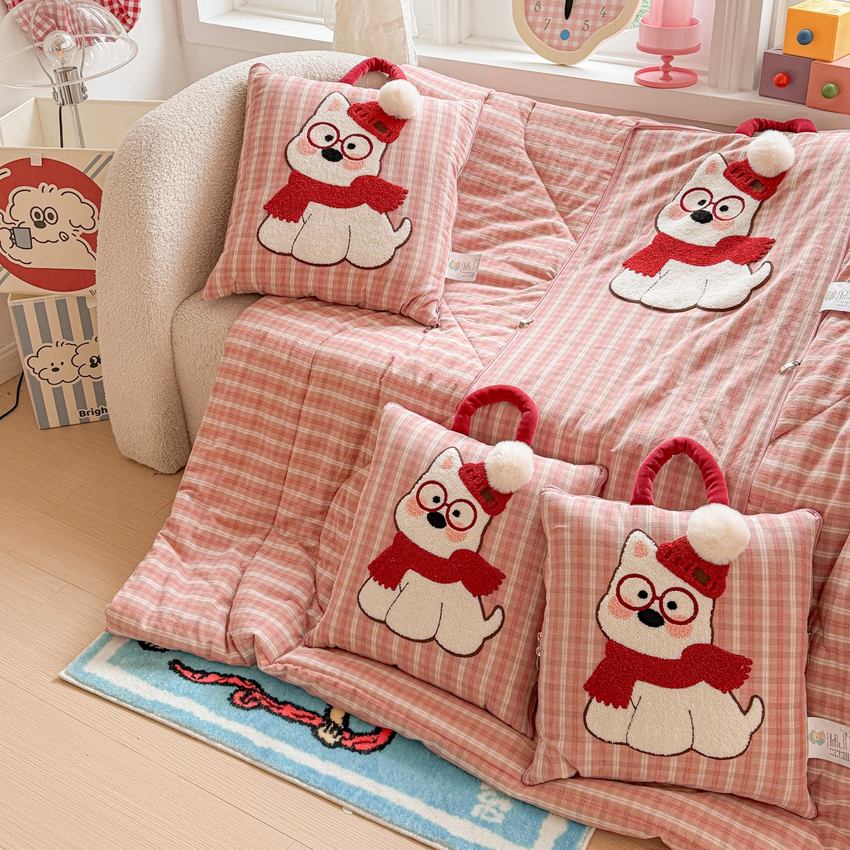 91家纺网 家纺一手货源 找家纺 （总）古本家居 2026春夏新款全棉美拉德西高地系列抱枕被