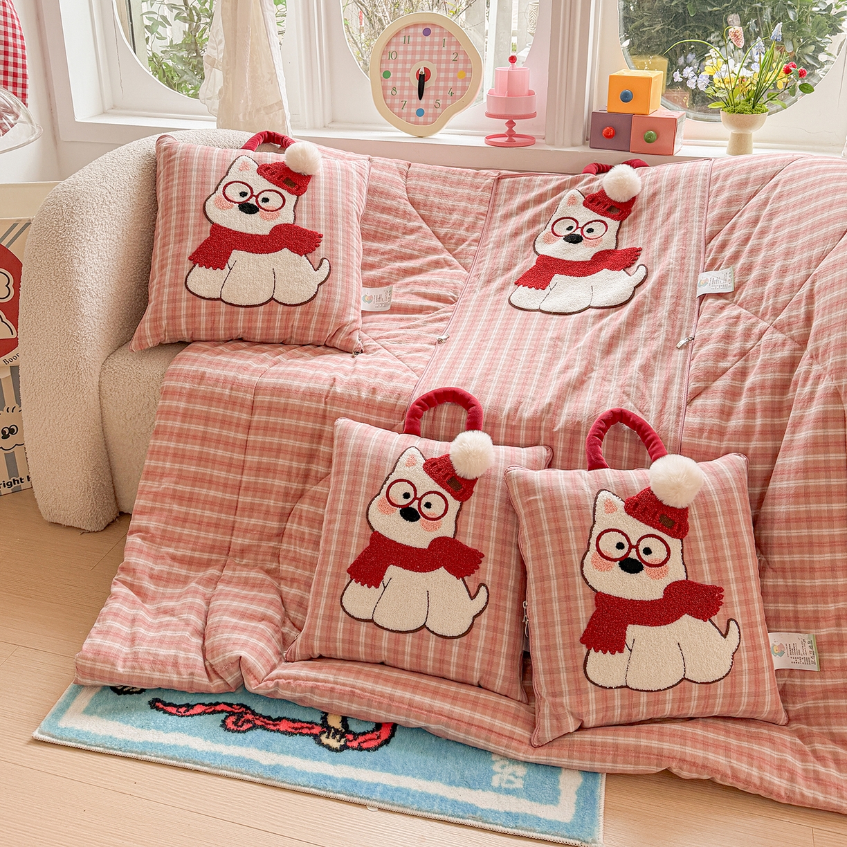 91家纺网 家纺一手货源 找家纺 （总）古本家居 2026春夏新款全棉美拉德西高地系列抱枕被