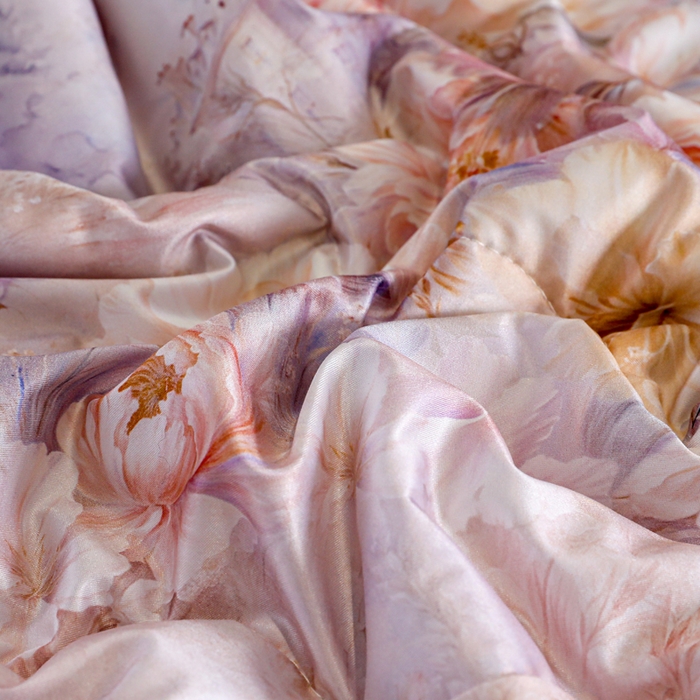 91家纺网 家纺一手货源 找家纺 天之悦家纺 2026新款夏被油光丝数码印花锦氨凉感被夏凉被空调被 伊芙紫