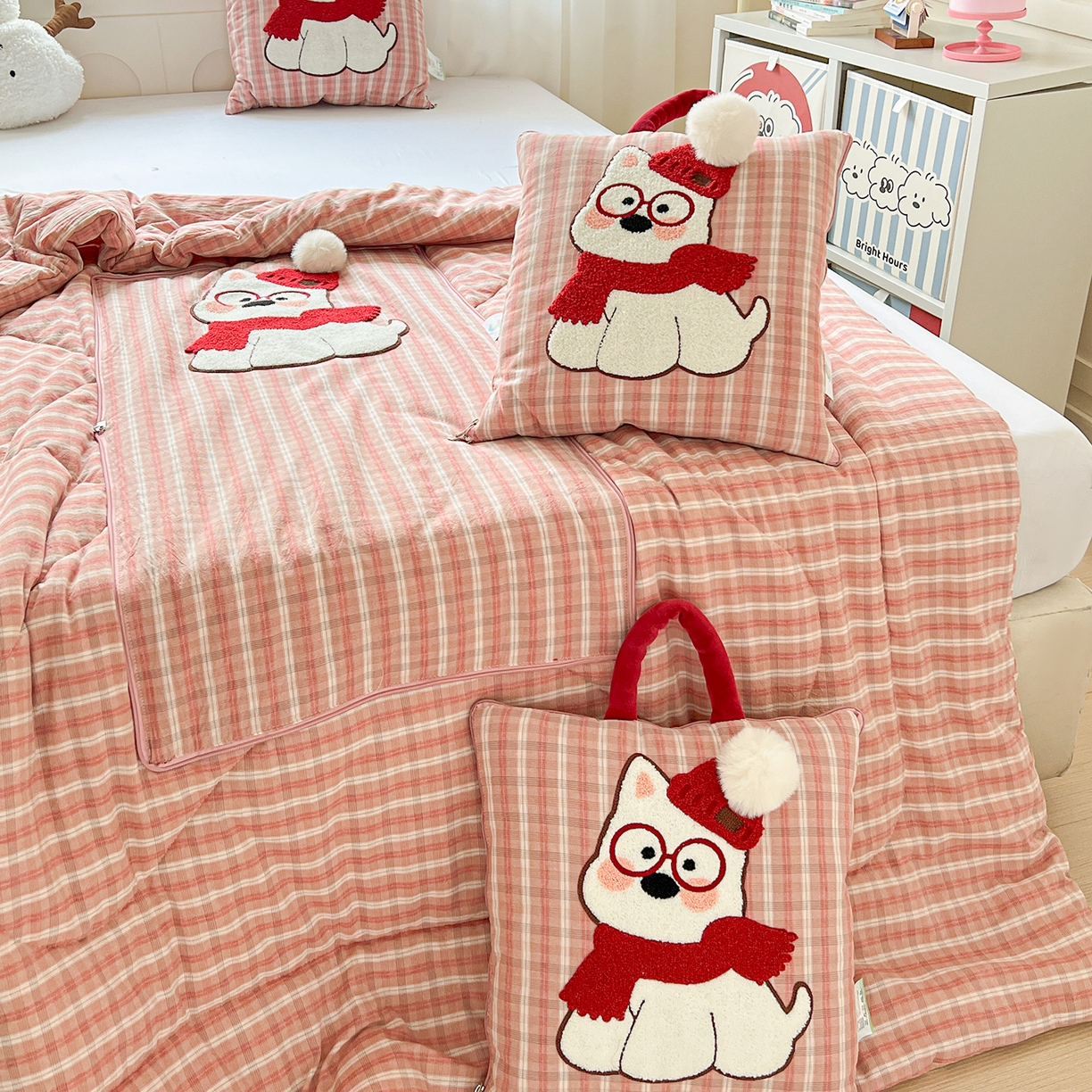 91家纺网 家纺一手货源 找家纺 （总）古本家居 2026春夏新款全棉美拉德西高地系列抱枕被