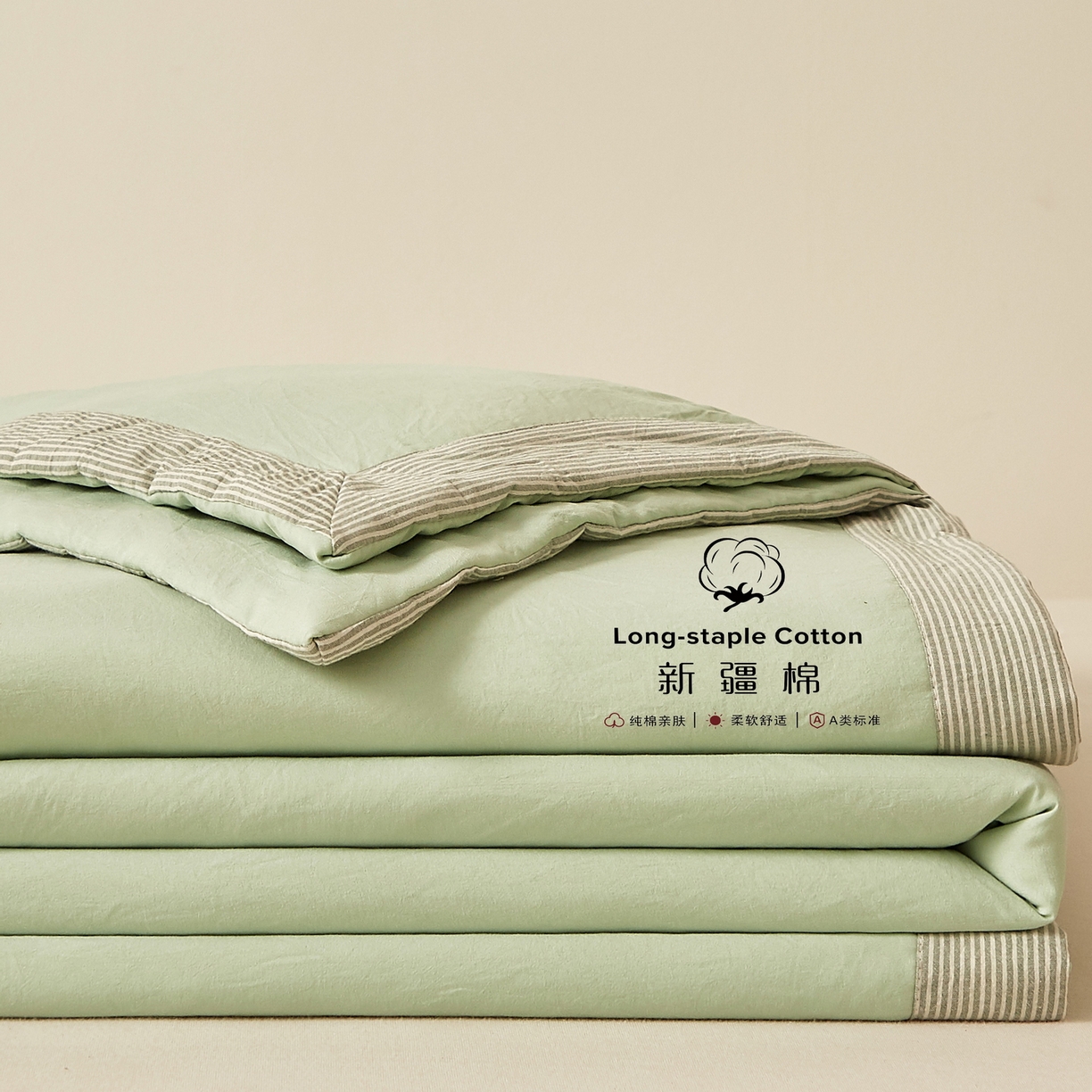 91家纺网 家纺一手货源 找家纺 （总）格子铺 2026新款亲肤水洗棉棉花条纹包边夏被