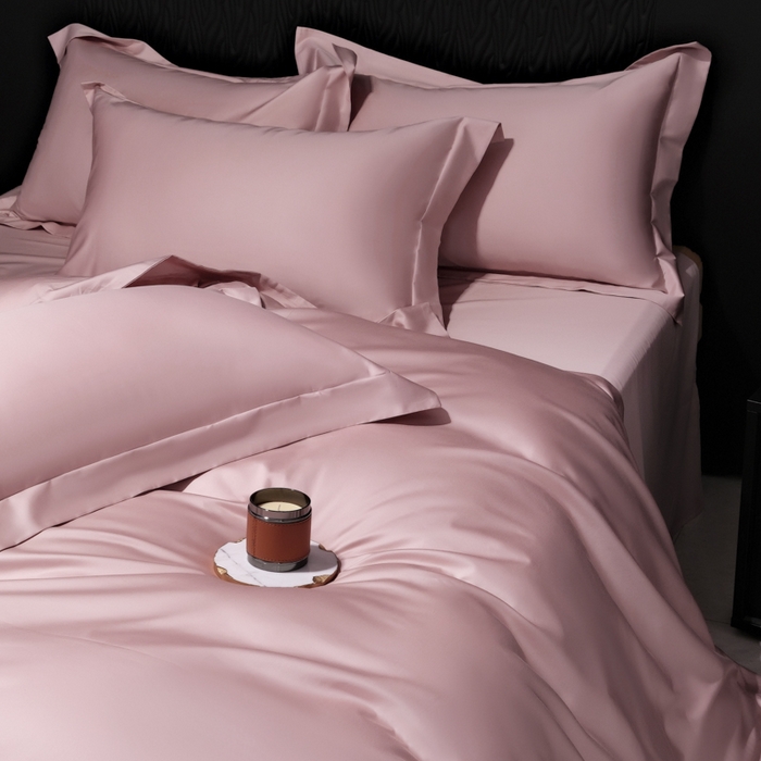 91家纺网 家纺一手货源 找家纺 女子家纺 2026新款纯色长绒棉全棉纯棉轻奢四件套- 俏佳人 豆沙色