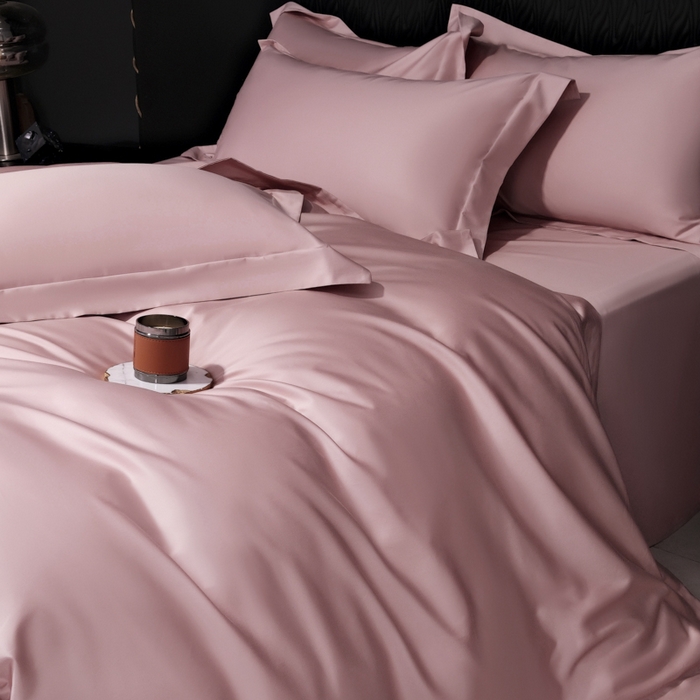 91家纺网 家纺一手货源 找家纺 女子家纺 2026新款纯色长绒棉全棉纯棉轻奢四件套- 俏佳人 豆沙色