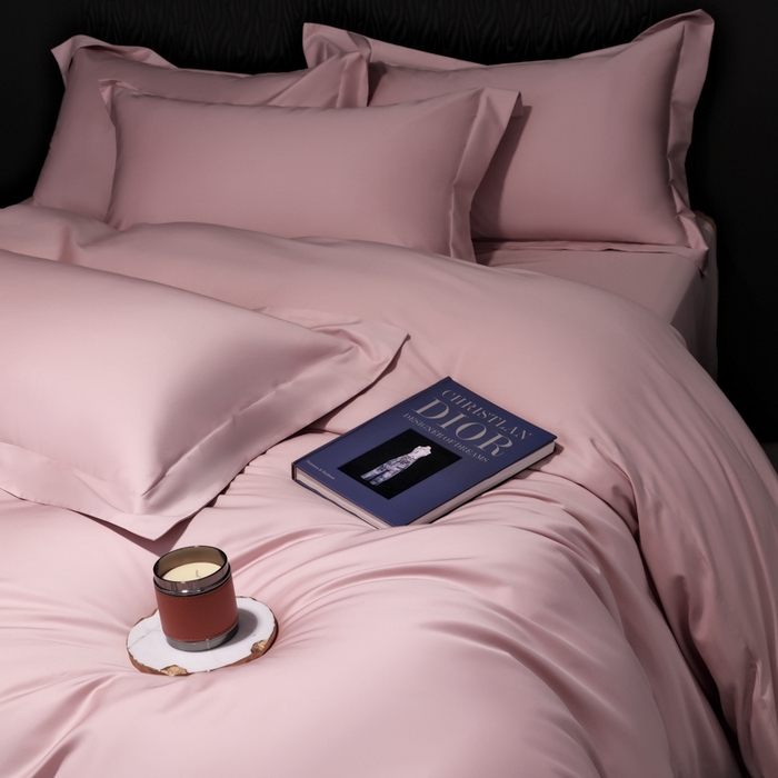 91家纺网 家纺一手货源 找家纺 女子家纺 2026新款纯色长绒棉全棉纯棉轻奢四件套- 俏佳人 豆沙色