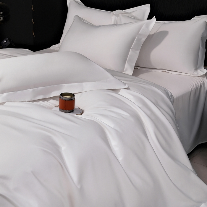 91家纺网 家纺一手货源 找家纺 女子家纺 2026新款纯色长绒棉全棉纯棉轻奢四件套- 俏佳人 贵族白