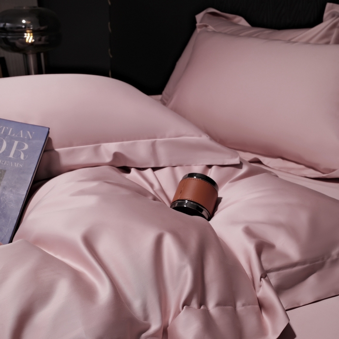 91家纺网 家纺一手货源 找家纺 女子家纺 2026新款纯色长绒棉全棉纯棉轻奢四件套- 俏佳人 豆沙色