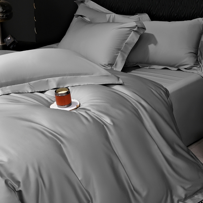 91家纺网 家纺一手货源 找家纺 女子家纺 2026新款纯色长绒棉全棉纯棉轻奢四件套- 俏佳人 高级灰