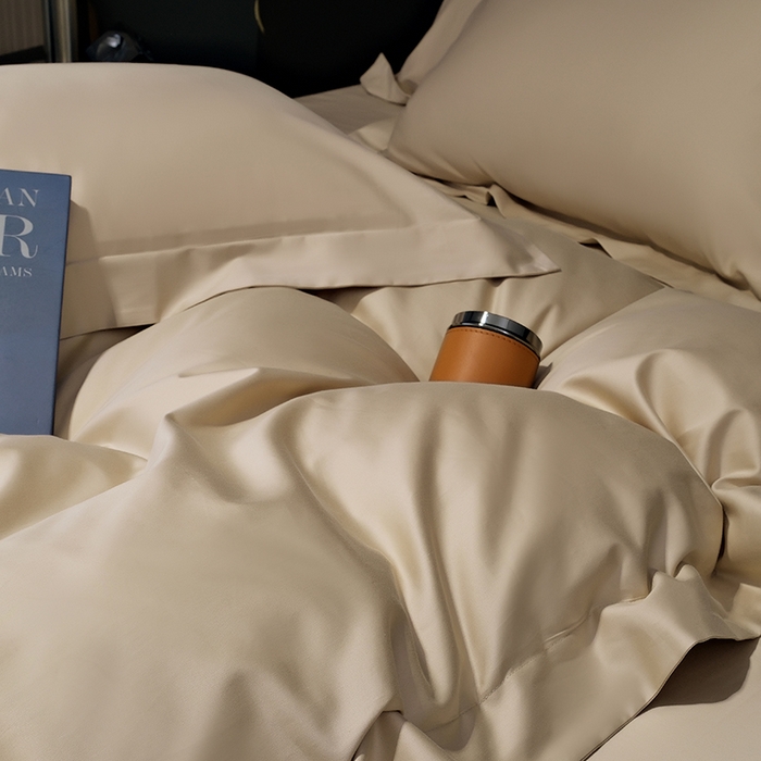 91家纺网 家纺一手货源 找家纺 女子家纺 2026新款纯色长绒棉全棉纯棉轻奢四件套- 俏佳人 浅香槟