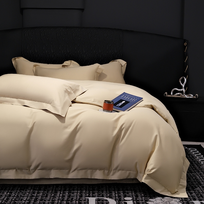 91家纺网 家纺一手货源 找家纺 女子家纺 2026新款纯色长绒棉全棉纯棉轻奢四件套- 俏佳人 浅香槟