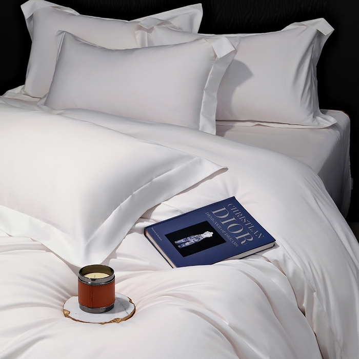 91家纺网 家纺一手货源 找家纺 女子家纺 2026新款纯色长绒棉全棉纯棉轻奢四件套- 俏佳人 贵族白