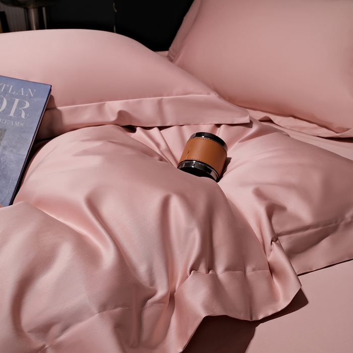 91家纺网 家纺一手货源 找家纺 女子家纺 2026新款纯色长绒棉全棉纯棉轻奢四件套- 俏佳人 玉粉