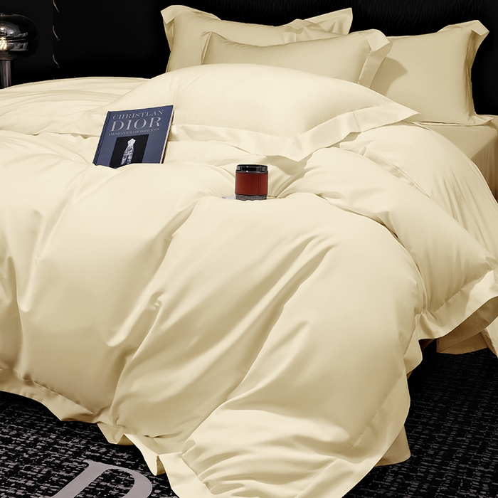 91家纺网 家纺一手货源 找家纺 女子家纺 2026新款纯色长绒棉全棉纯棉轻奢四件套- 俏佳人 奶昔白