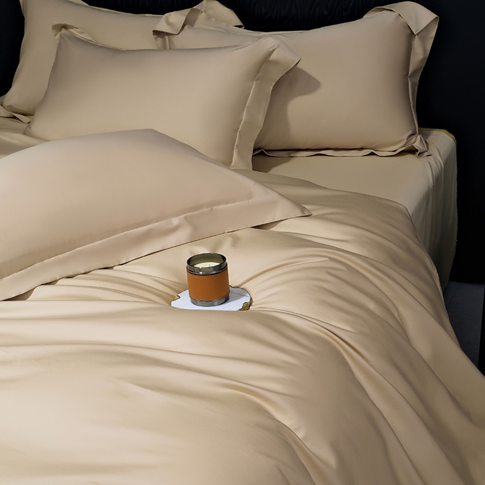 91家纺网 家纺一手货源 找家纺 女子家纺 2026新款纯色长绒棉全棉纯棉轻奢四件套- 俏佳人 浅香槟