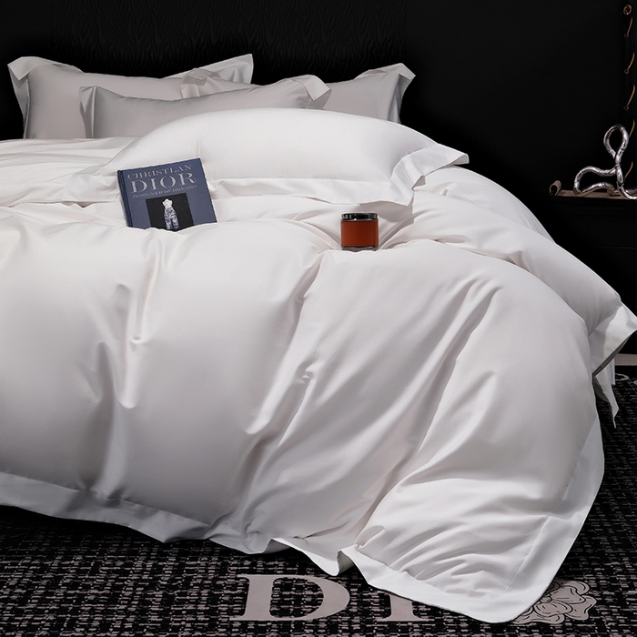 91家纺网 家纺一手货源 找家纺 女子家纺 2026新款纯色长绒棉全棉纯棉轻奢四件套- 俏佳人 贵族白