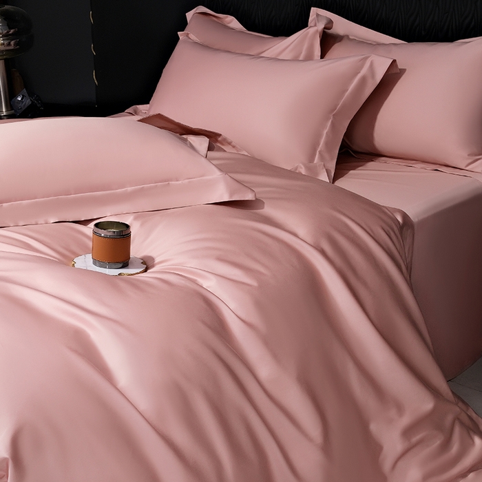 91家纺网 家纺一手货源 找家纺 女子家纺 2026新款纯色长绒棉全棉纯棉轻奢四件套- 俏佳人 玉粉