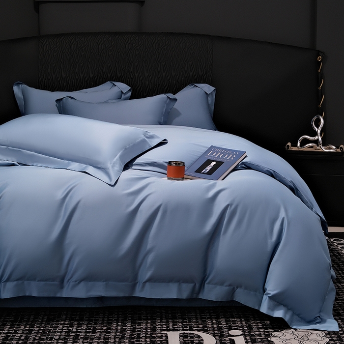 91家纺网 家纺一手货源 找家纺 女子家纺 2026新款纯色长绒棉全棉纯棉轻奢四件套- 俏佳人 宾利蓝