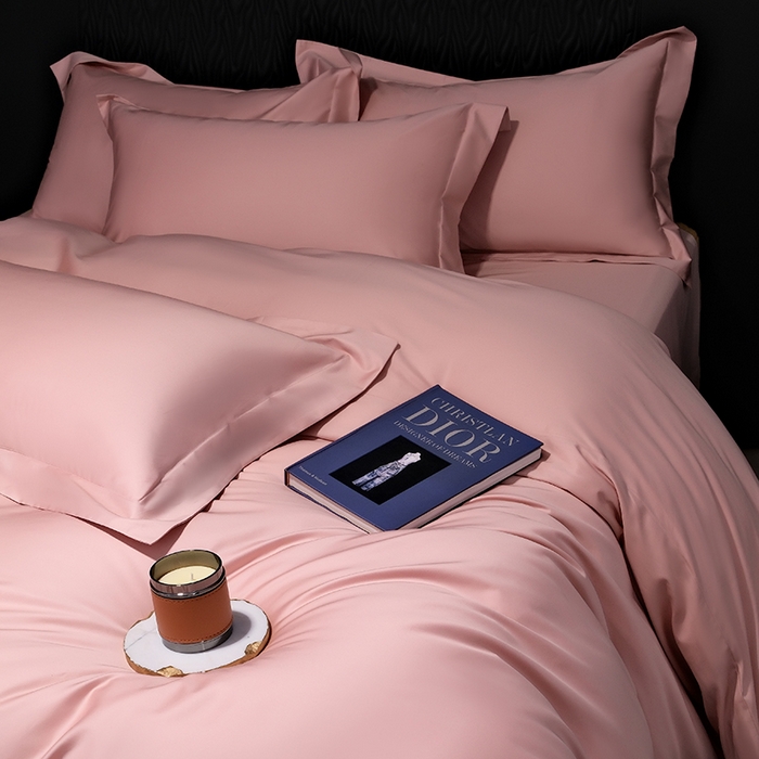 91家纺网 家纺一手货源 找家纺 女子家纺 2026新款纯色长绒棉全棉纯棉轻奢四件套- 俏佳人 玉粉