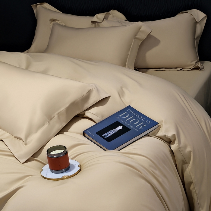 91家纺网 家纺一手货源 找家纺 女子家纺 2026新款纯色长绒棉全棉纯棉轻奢四件套- 俏佳人 浅香槟