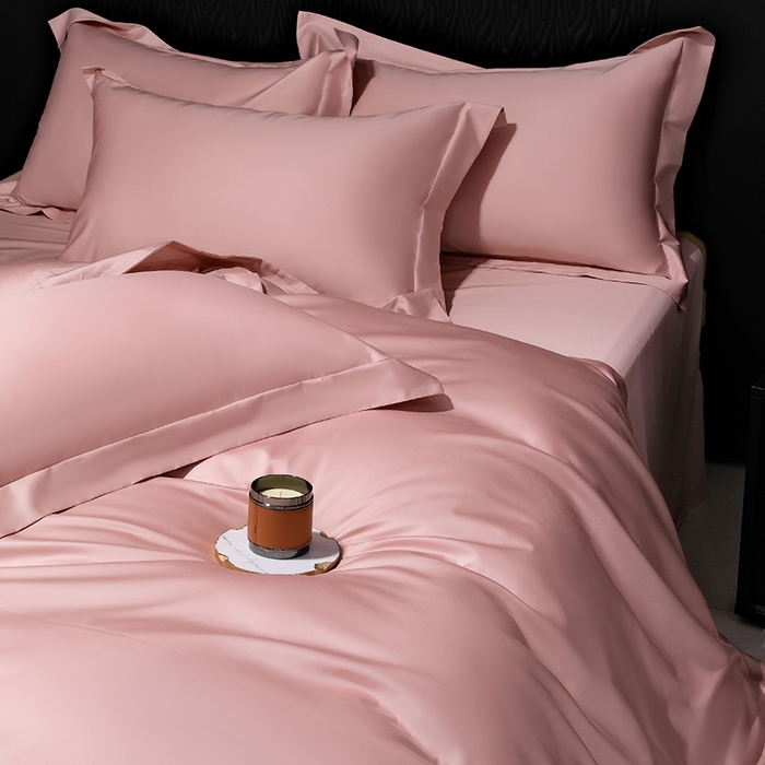 91家纺网 家纺一手货源 找家纺 女子家纺 2026新款纯色长绒棉全棉纯棉轻奢四件套- 俏佳人 玉粉