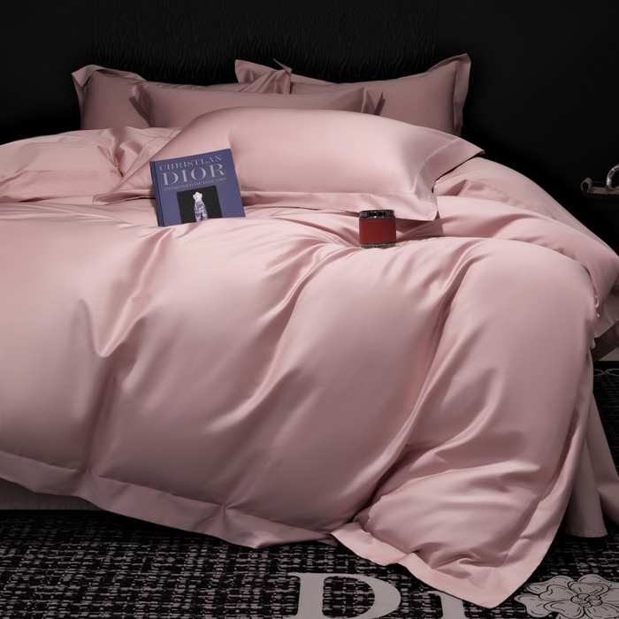 91家纺网 家纺一手货源 找家纺 女子家纺 2026新款纯色长绒棉全棉纯棉轻奢四件套- 俏佳人 豆沙色