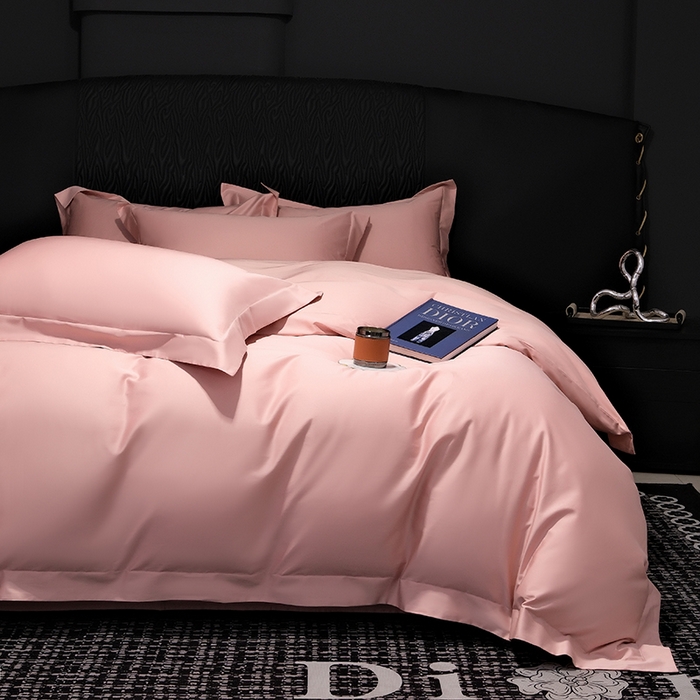 91家纺网 家纺一手货源 找家纺 女子家纺 2026新款纯色长绒棉全棉纯棉轻奢四件套- 俏佳人 玉粉