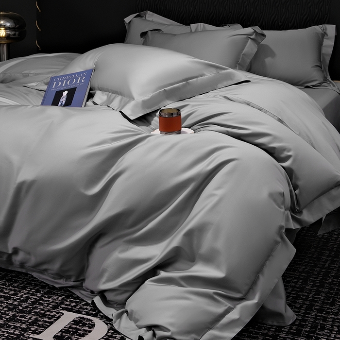 91家纺网 家纺一手货源 找家纺 女子家纺 2026新款纯色长绒棉全棉纯棉轻奢四件套- 俏佳人 高级灰