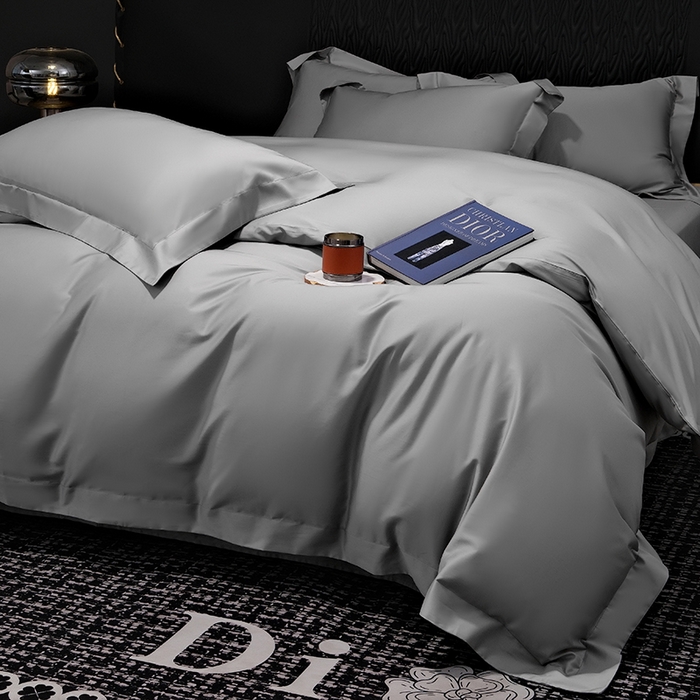 91家纺网 家纺一手货源 找家纺 女子家纺 2026新款纯色长绒棉全棉纯棉轻奢四件套- 俏佳人 高级灰