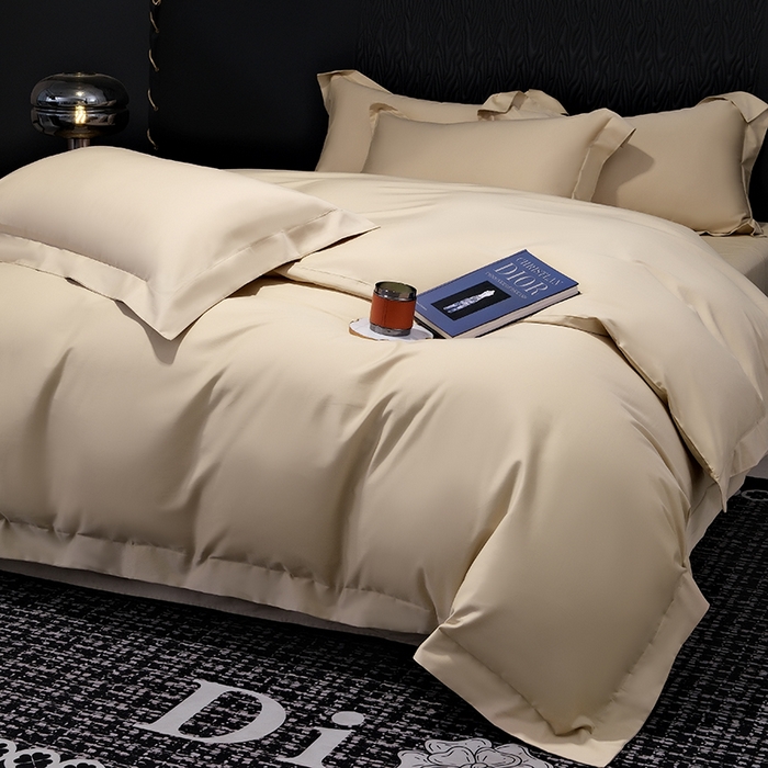 91家纺网 家纺一手货源 找家纺 女子家纺 2026新款纯色长绒棉全棉纯棉轻奢四件套- 俏佳人 浅香槟