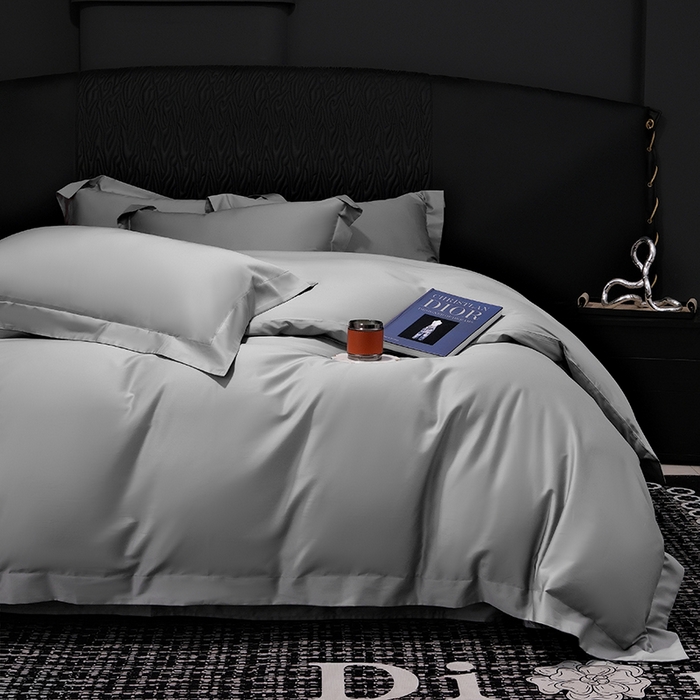 91家纺网 家纺一手货源 找家纺 女子家纺 2026新款纯色长绒棉全棉纯棉轻奢四件套- 俏佳人 高级灰