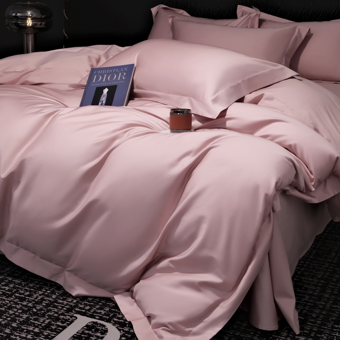 91家纺网 家纺一手货源 找家纺 女子家纺 2026新款纯色长绒棉全棉纯棉轻奢四件套- 俏佳人 豆沙色