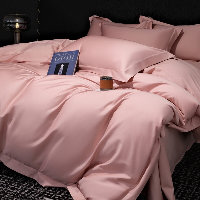 91家纺网 家纺一手货源 找家纺 女子家纺 2026新款纯色长绒棉全棉纯棉轻奢四件套- 俏佳人 玉粉