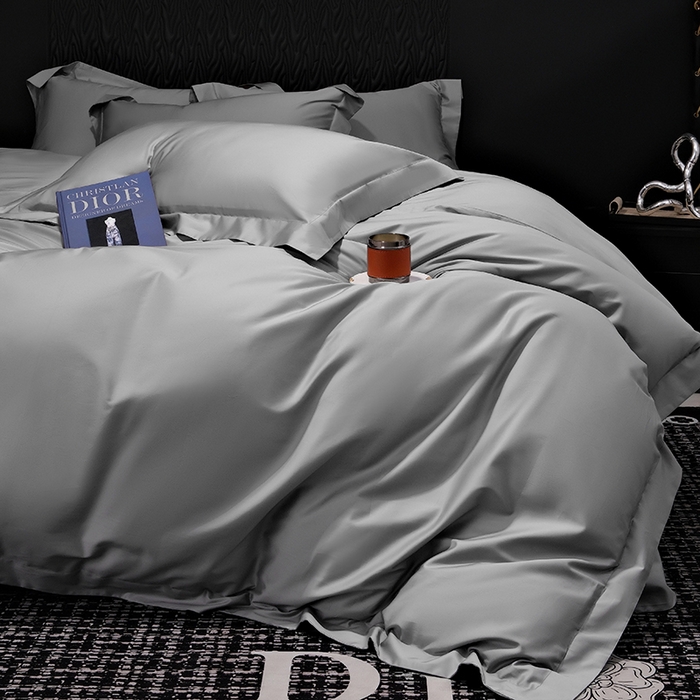 91家纺网 家纺一手货源 找家纺 女子家纺 2026新款纯色长绒棉全棉纯棉轻奢四件套- 俏佳人 高级灰