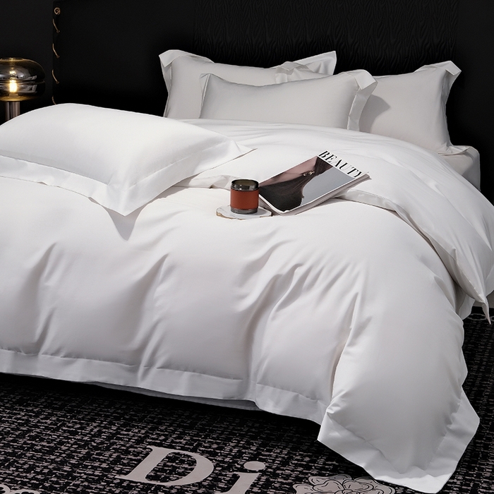 91家纺网 家纺一手货源 找家纺 女子家纺 2026新款纯色长绒棉全棉纯棉轻奢四件套- 俏佳人 贵族白