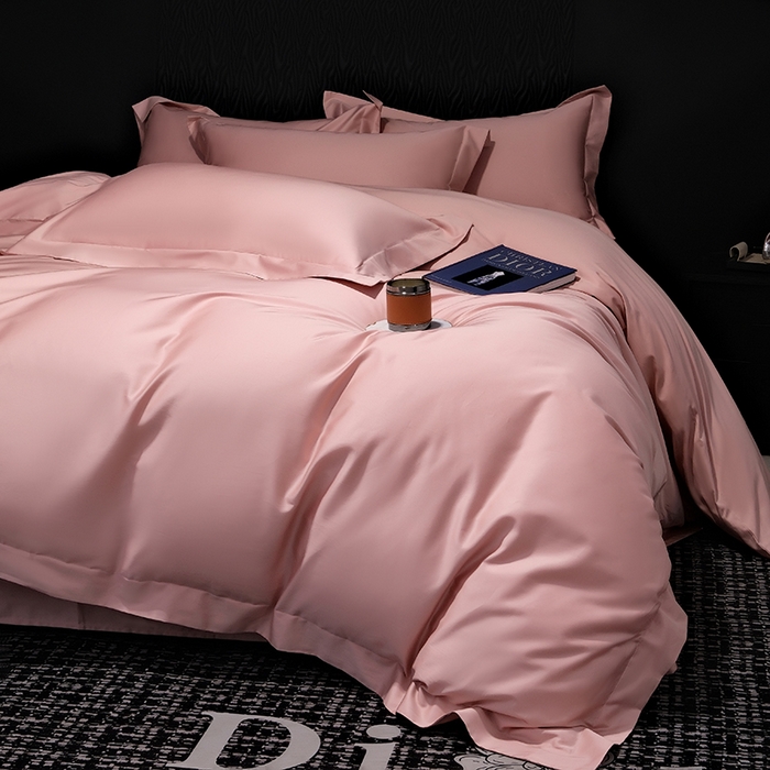 91家纺网 家纺一手货源 找家纺 女子家纺 2026新款纯色长绒棉全棉纯棉轻奢四件套- 俏佳人 玉粉