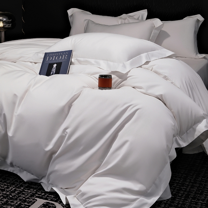 91家纺网 家纺一手货源 找家纺 女子家纺 2026新款纯色长绒棉全棉纯棉轻奢四件套- 俏佳人 贵族白