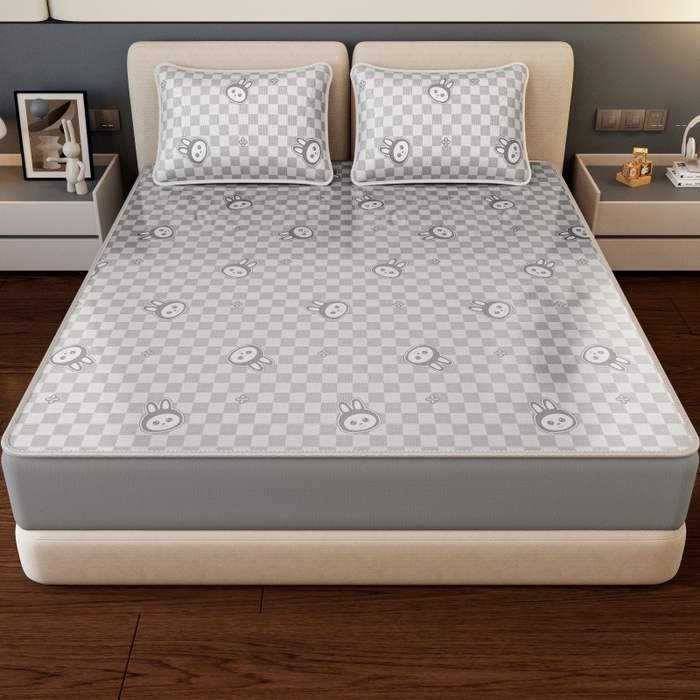 91家纺网 家纺一手货源 找家纺 好福居 2026新款A类冰感抑菌印花冰丝席凉席-床笠款-床席款 拉布布灰-床笠款