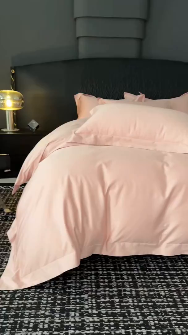 91家纺网 家纺一手货源 找家纺 女子家纺 2026新款纯色长绒棉全棉纯棉轻奢四件套- 俏佳人 玉粉