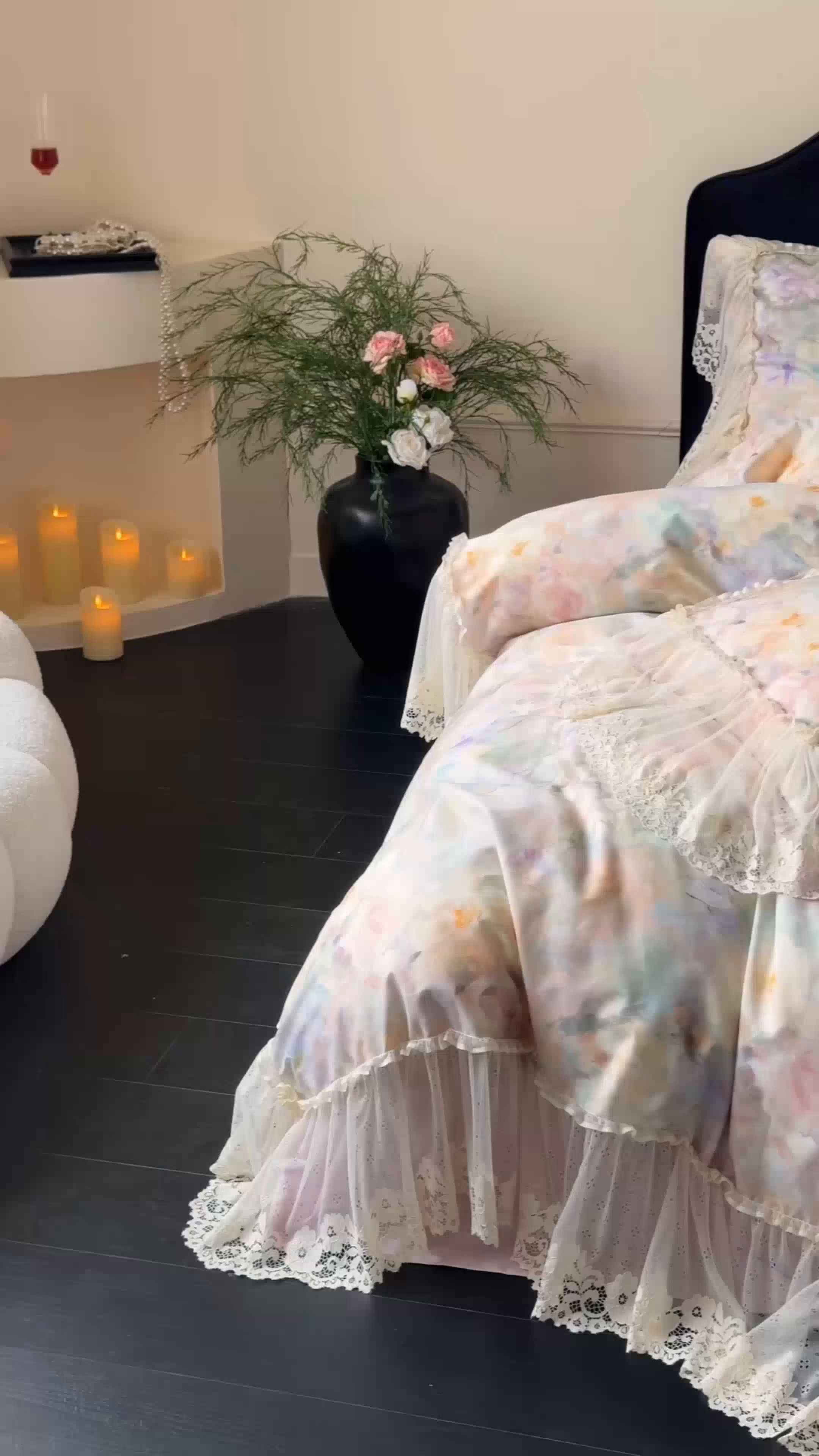 91家纺网 家纺一手货源 找家纺 （总）惯盈家纺 2026新款数码印花法式蕾丝床裙款全棉四件套-初夏（含买家秀）