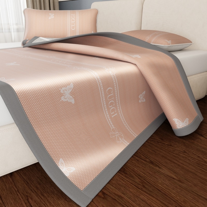 好福居 2026新款A类冰感抑菌印花冰丝席凉席-床笠款-床席款 蝴蝶粉-床席款