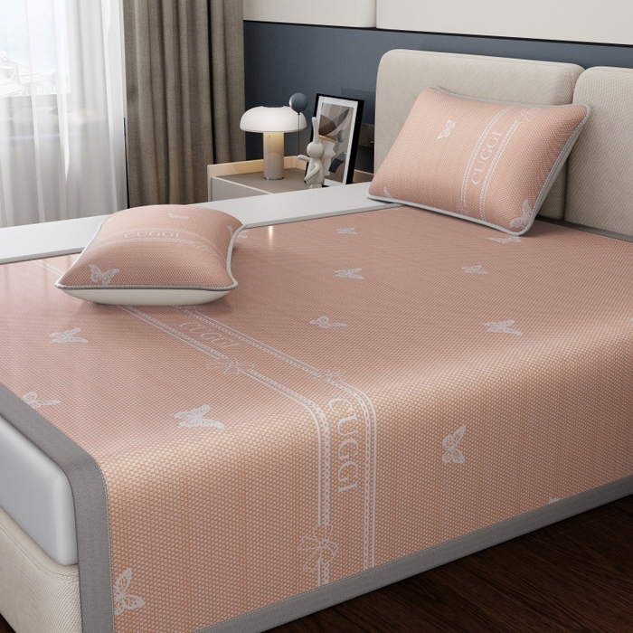 91家纺网 家纺一手货源 找家纺 好福居 2026新款A类冰感抑菌印花冰丝席凉席-床笠款-床席款 蝴蝶粉-床席款