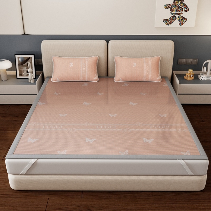 91家纺网 家纺一手货源 找家纺 好福居 2026新款A类冰感抑菌印花冰丝席凉席-床笠款-床席款 蝴蝶粉-床席款