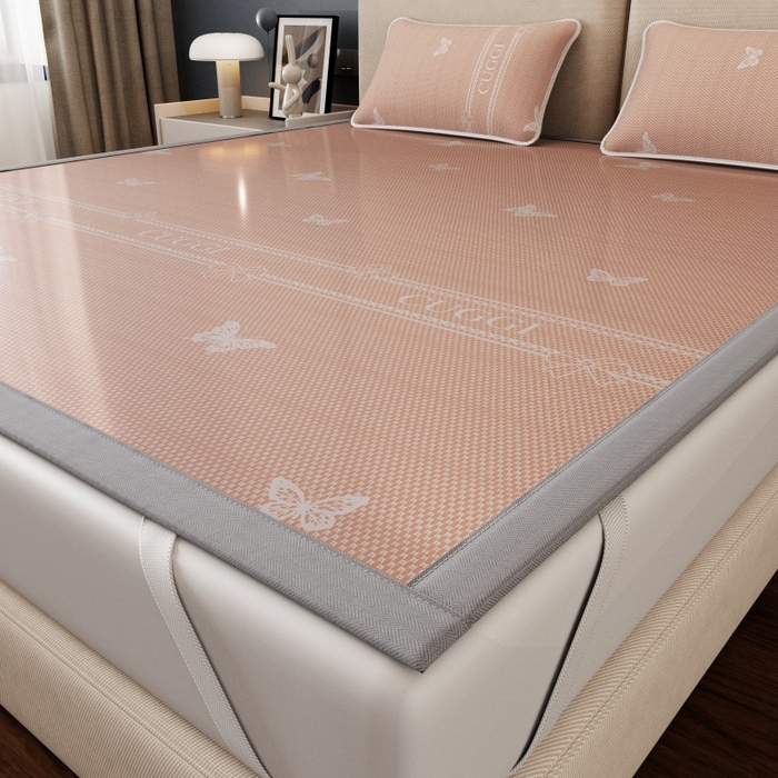 91家纺网 家纺一手货源 找家纺 好福居 2026新款A类冰感抑菌印花冰丝席凉席-床笠款-床席款 蝴蝶粉-床席款